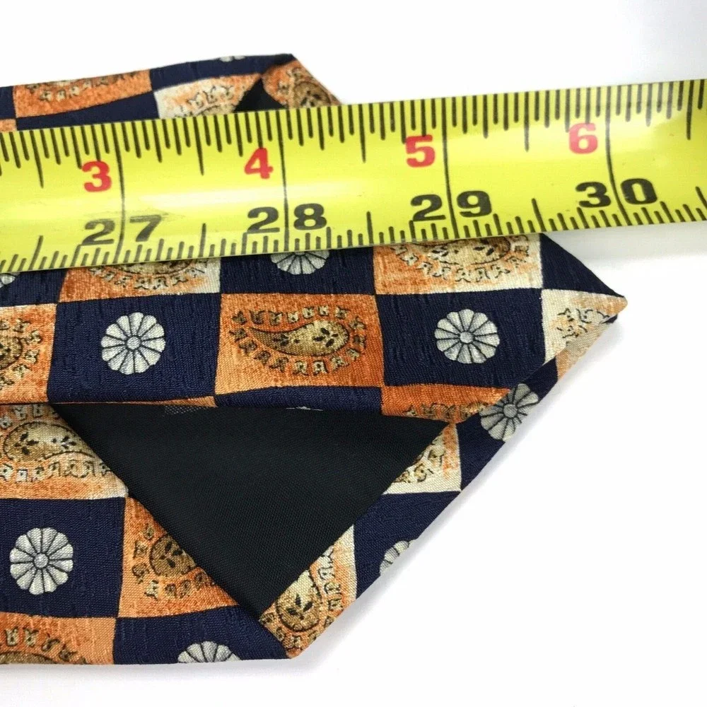 Ike Behar Tie Paisley & Geometric Blue Orange Elegant Office Men's Necktie 60